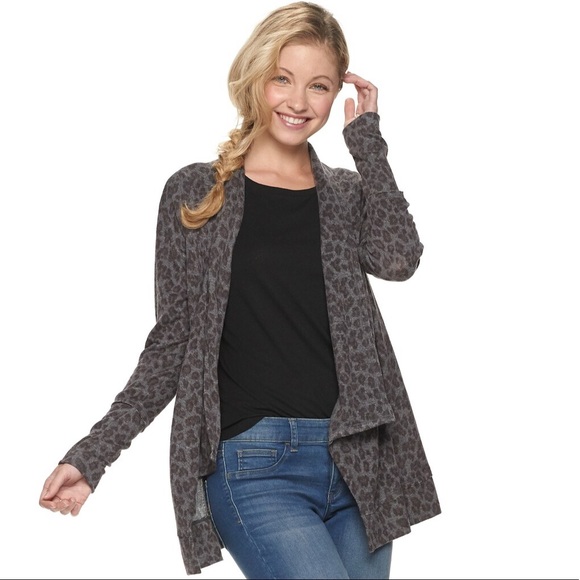 NWT - SO Raw Edge Hacci Cardigan, leopard print - Picture 1 of 5